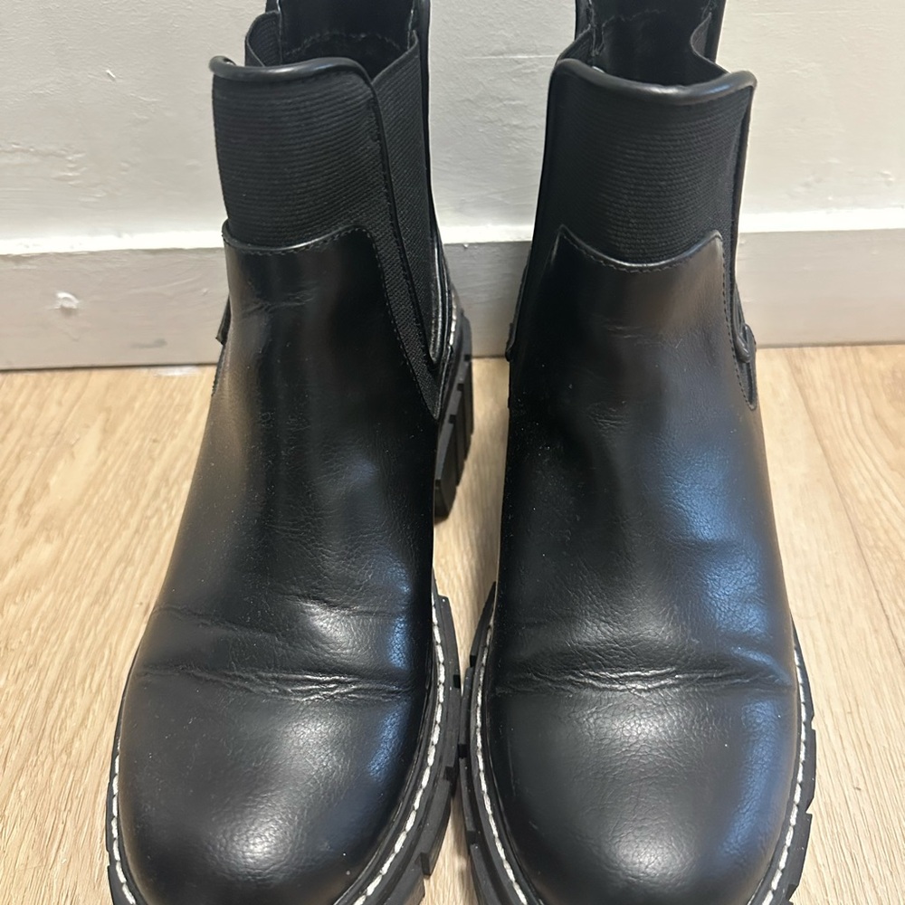 BCBG Black Leather Ankle Boots